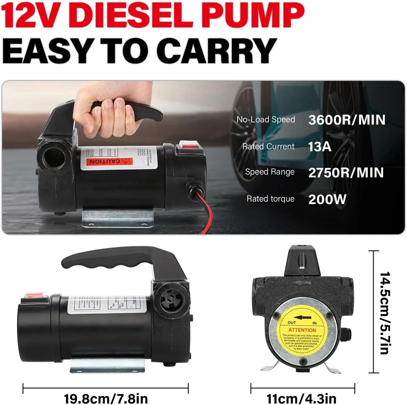 Diesel Fuel Transfer Pump Kit, 12V Electric Self-Priming Transfer Pump Kit with