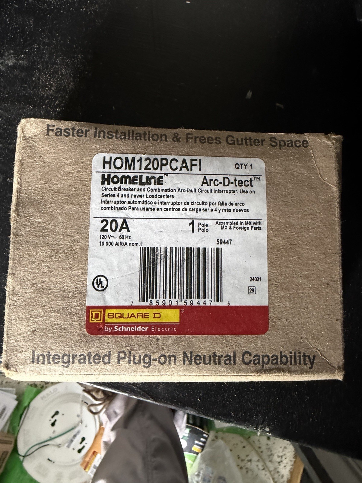 Square D Homeline 1P 20 Amp AFCI Plug On Neutral Breaker HOM220