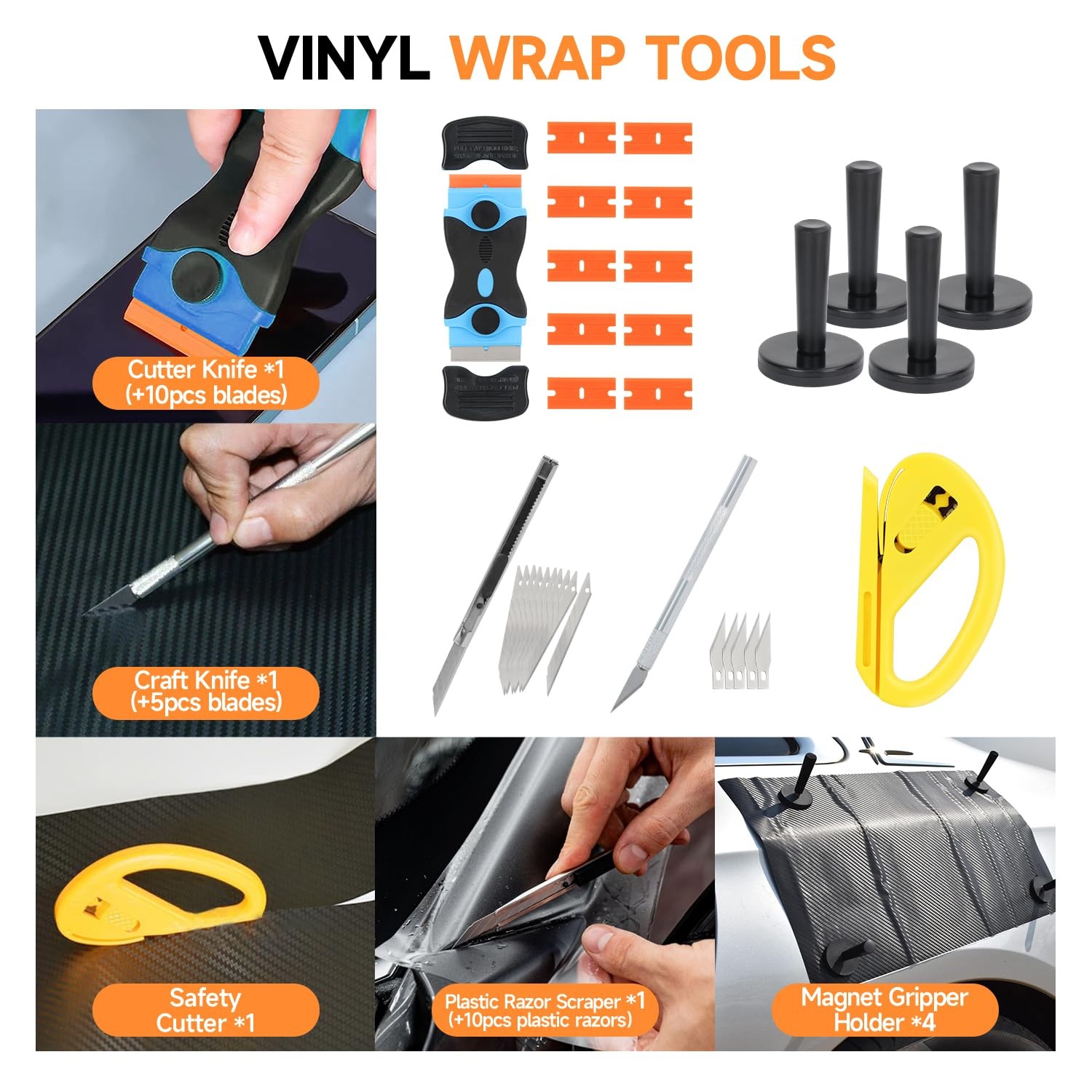 Window Tint Kit Vinyl Wrap Tool for Car Film Installation, 52PCS Car Wrap Tools