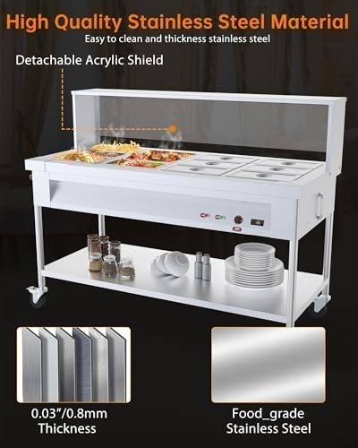 96QT Steam Table 12x8QT Electric Commercial Food Warmer 12 Pan with Wheel 1500W