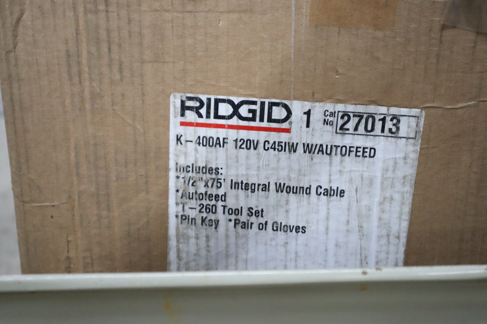 Ridgid 27013 K-400 Drum Machine with C-45 IW Cable 1/2″x 75′, Gloves, Autofeed