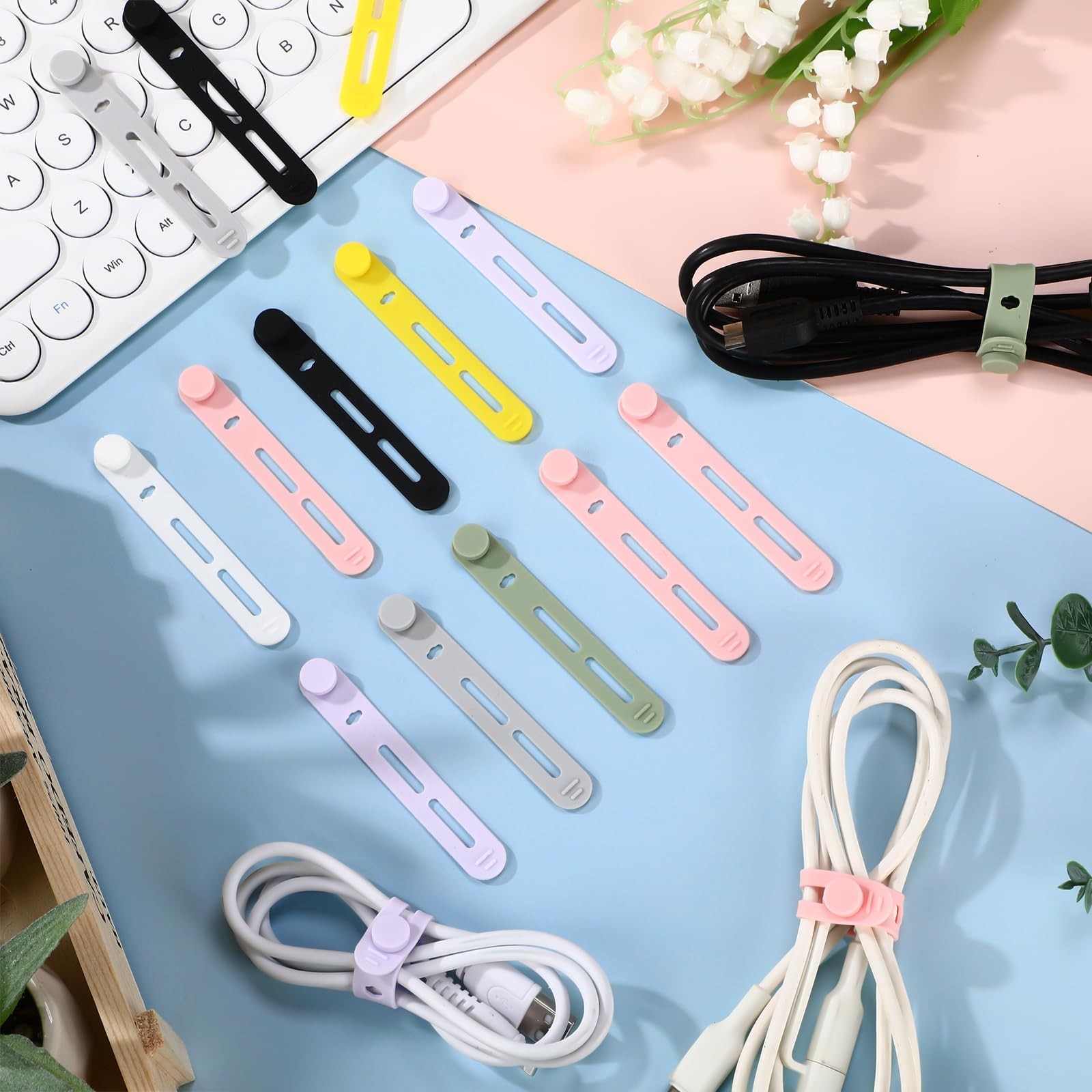 Tellegloww 42 Pcs Silicone Cable Ties Reusable Cord 3.15 Inch, Multicolor,