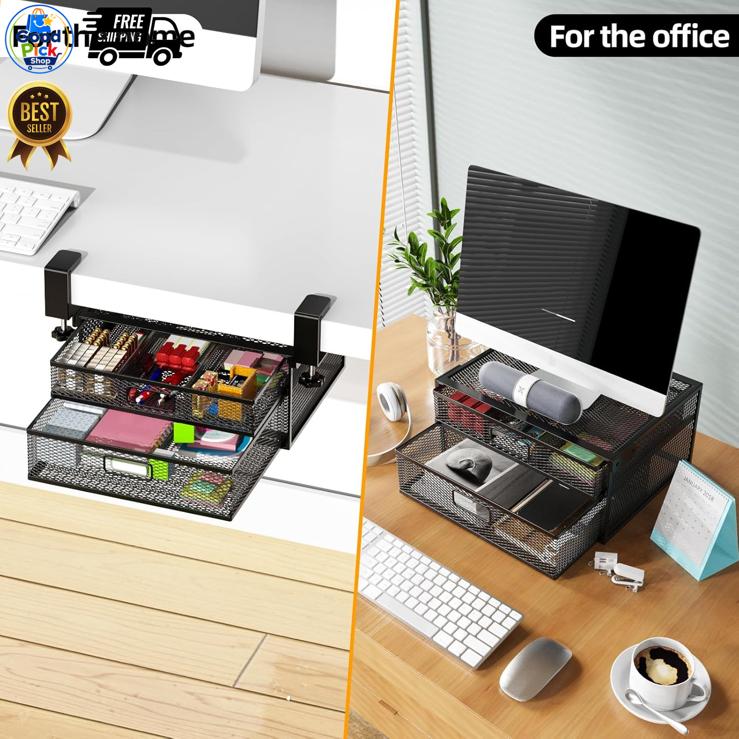 Cankm Under Desk Drawer Organizer 2 Slide Out Metal Clamp On Storage Mesh Office