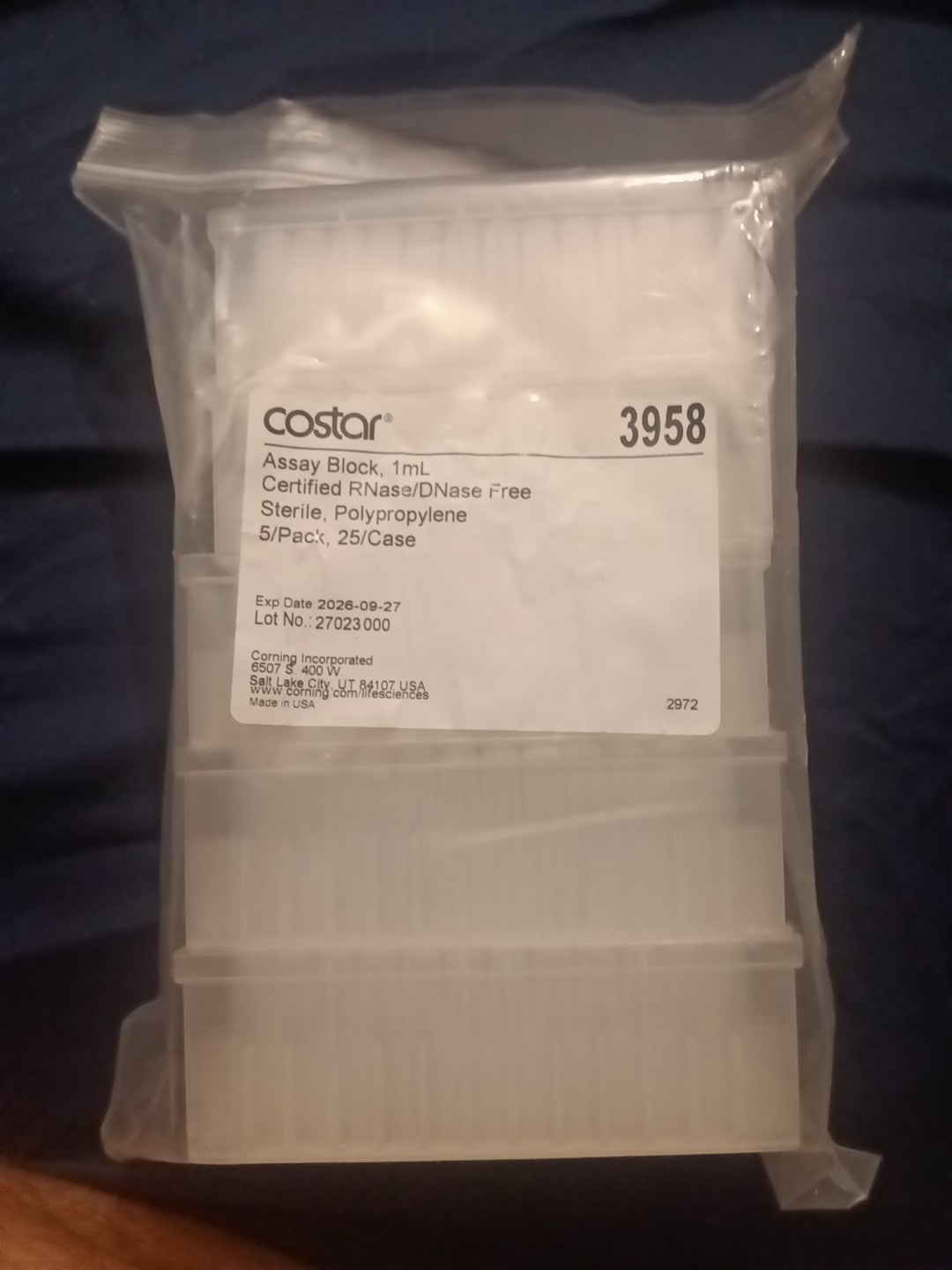 Corning 3958 Costar 96-well Clear Round Bottom 1ml Polypropylene Exp: 2026-09-27