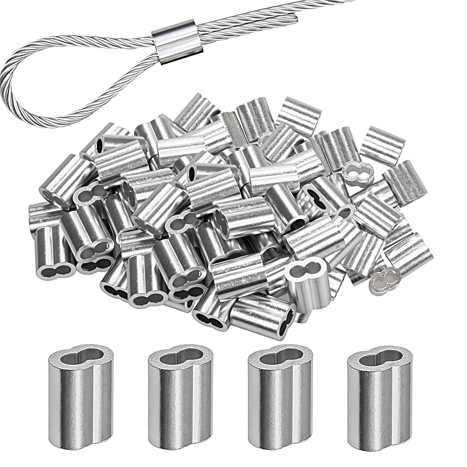 1/8″ (3Mm) Aluminum Crimping Loop Sleeve for Wire Rope, Cable Ferrule (100Pcs)