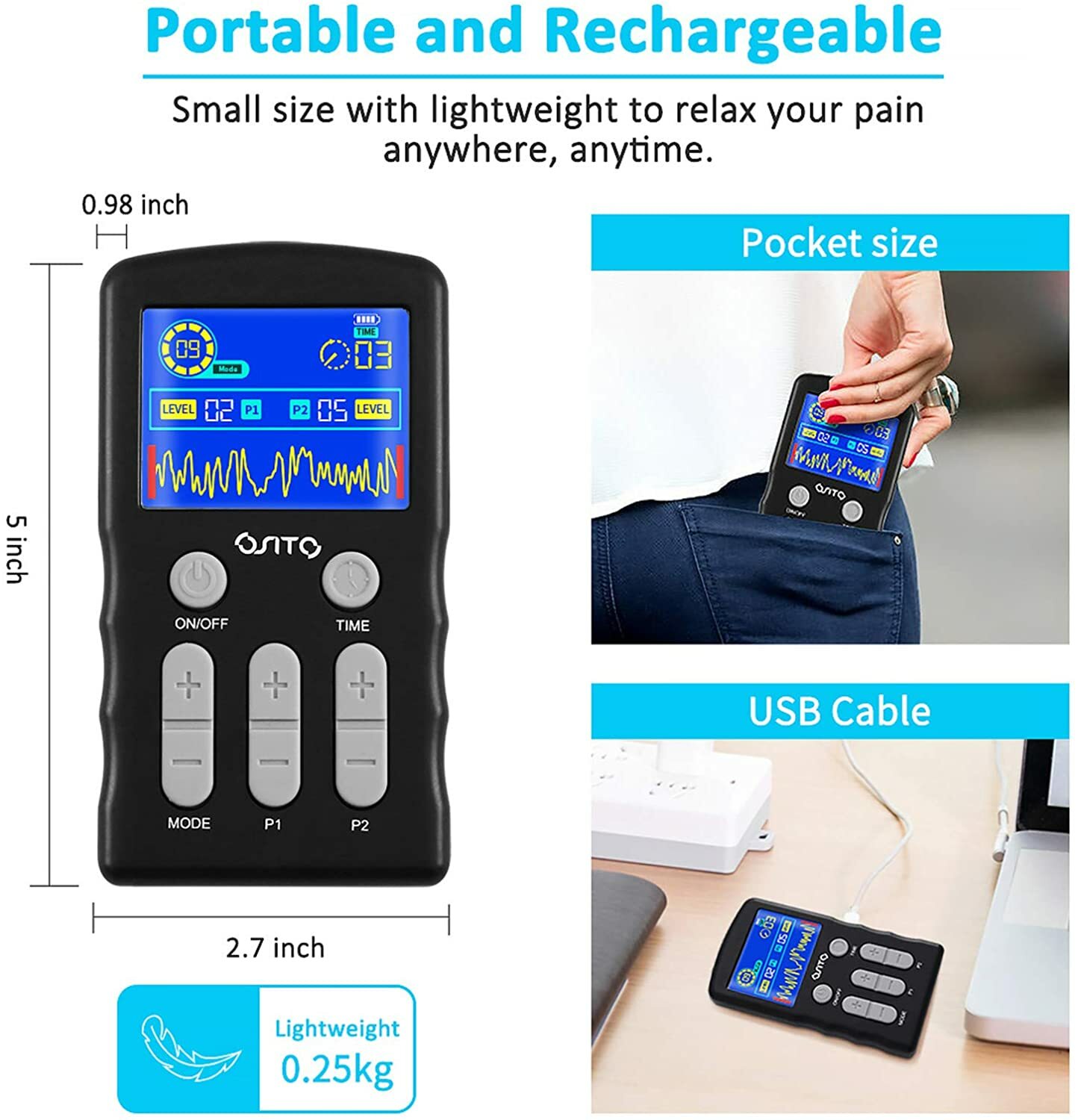 Electrical Stimulation TENS Unit Machine Muscle Massage OTC Therapy Pain Relief