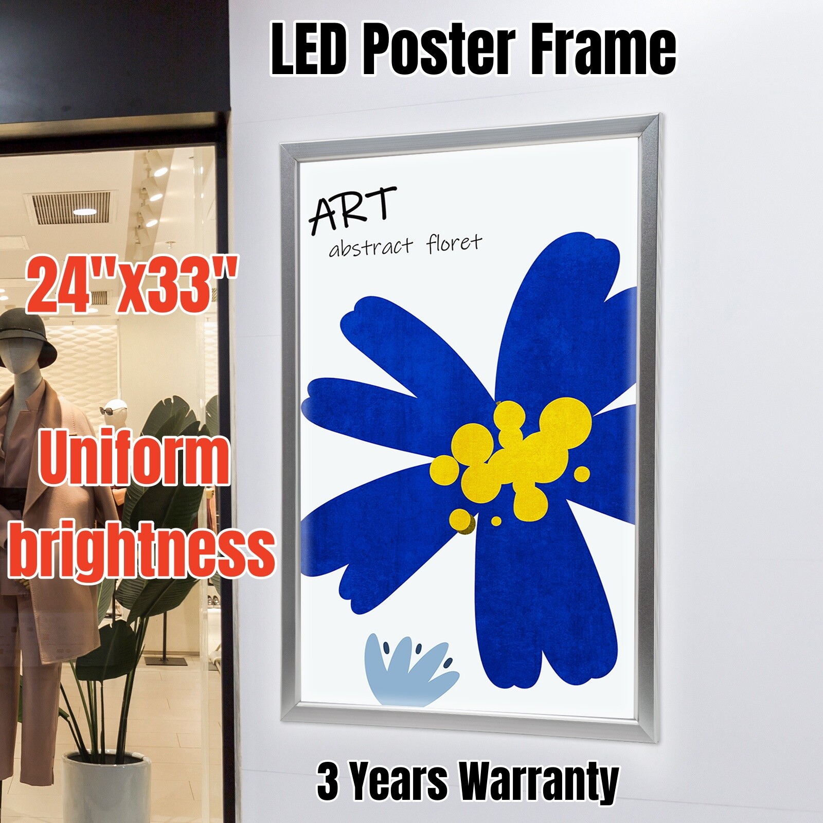 24″x33″/24″X36″, 27″ x 40″ LED Backlit Movie Poster Art Picture Frame Light Box