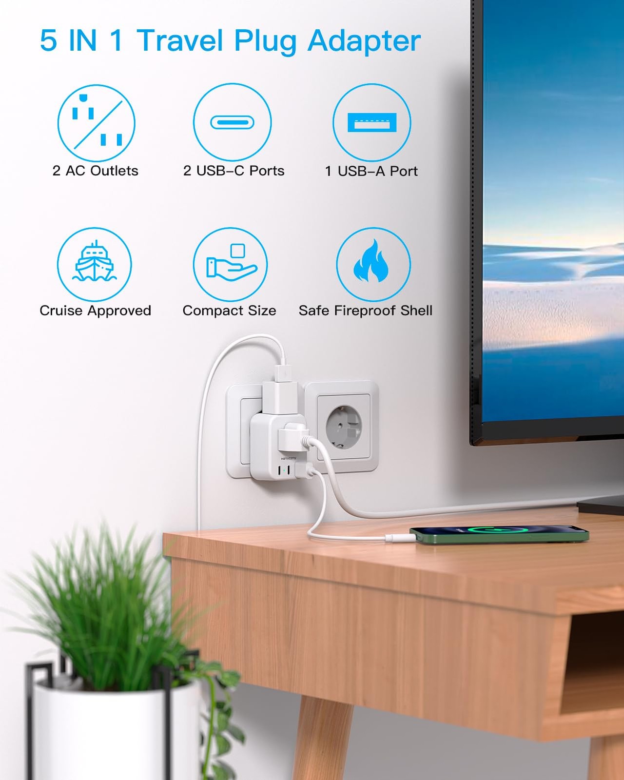 Type E F Plug Adapter, Germany France Travel Plug Adapter with 2 Outlets 3 US…