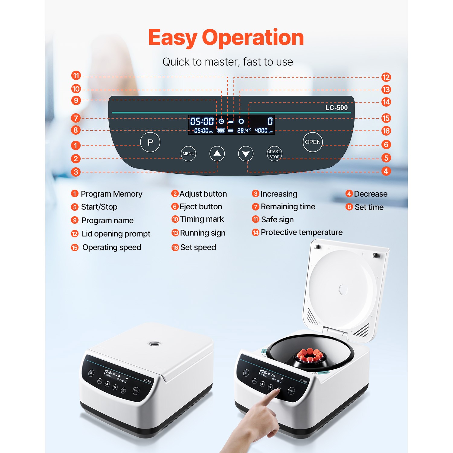 Centrifuge Machine 2/5/10/15ml Low Speed 500-4000rpm with 1 Rotor and Timer