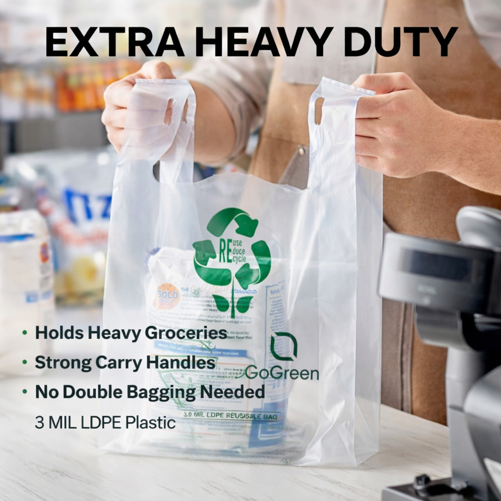 1/6 Clear Reusable T-Shirt Bags 3 Mil Extra Heavy Duty 11.5×6.5×21 Bulk Qty
