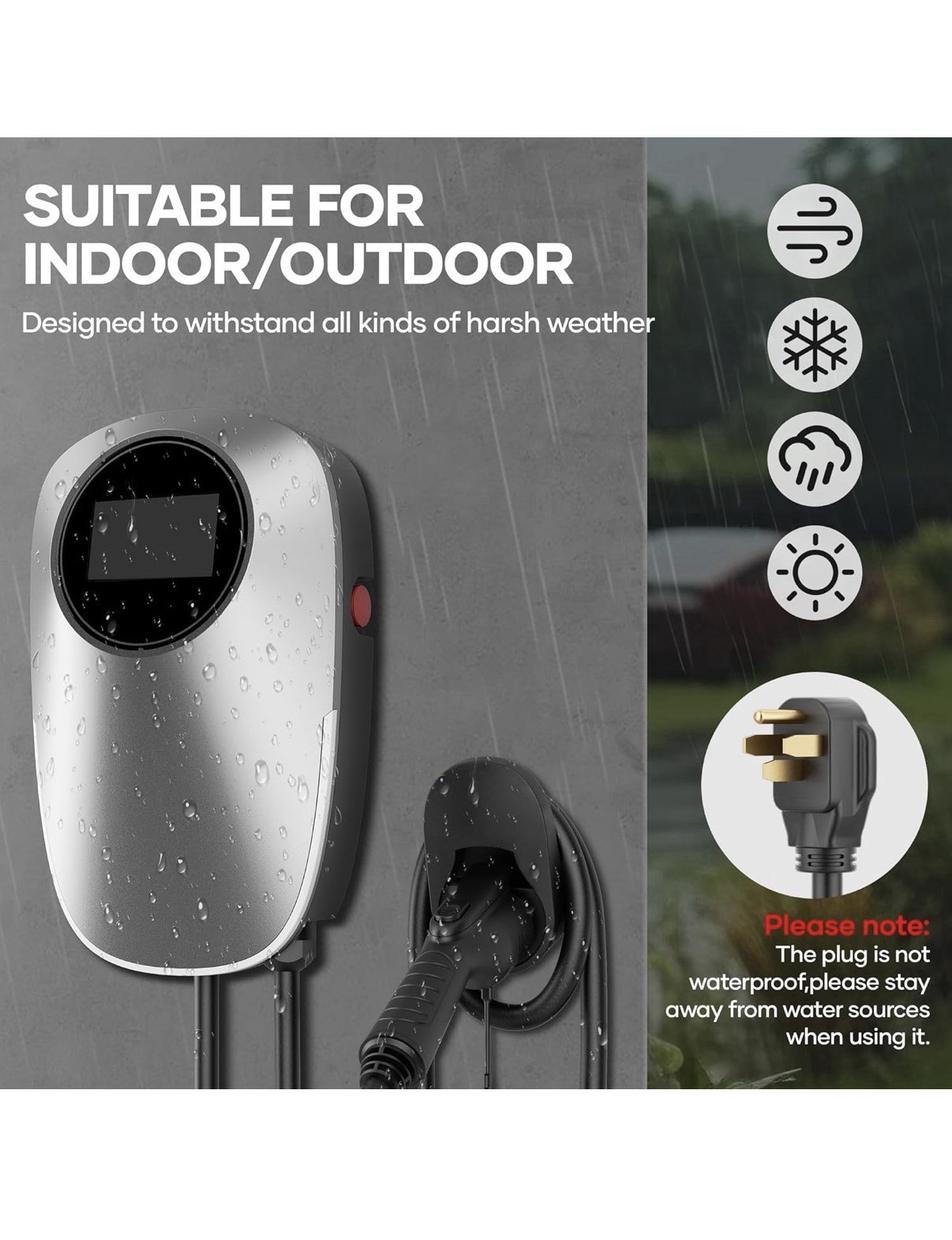 Level 2 EV Charger, J1772 Plug, WiFi APP, 48A, 240V NEMA 14-50 Plug