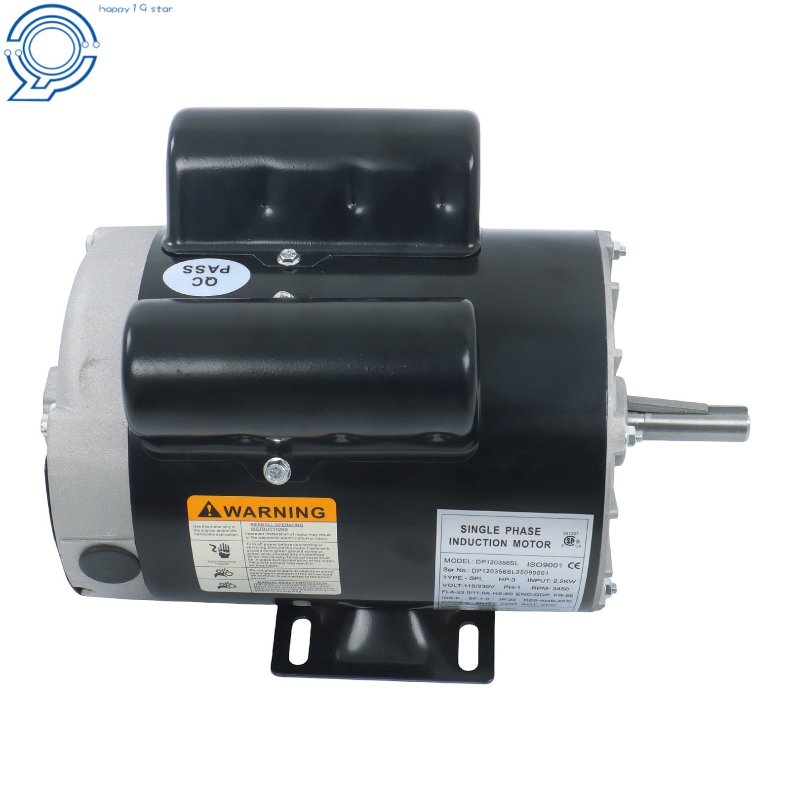 1 Phase 115-230 Volts 3 HP SPL 3450 RPM Electric Motor 56 Frame 5/8″