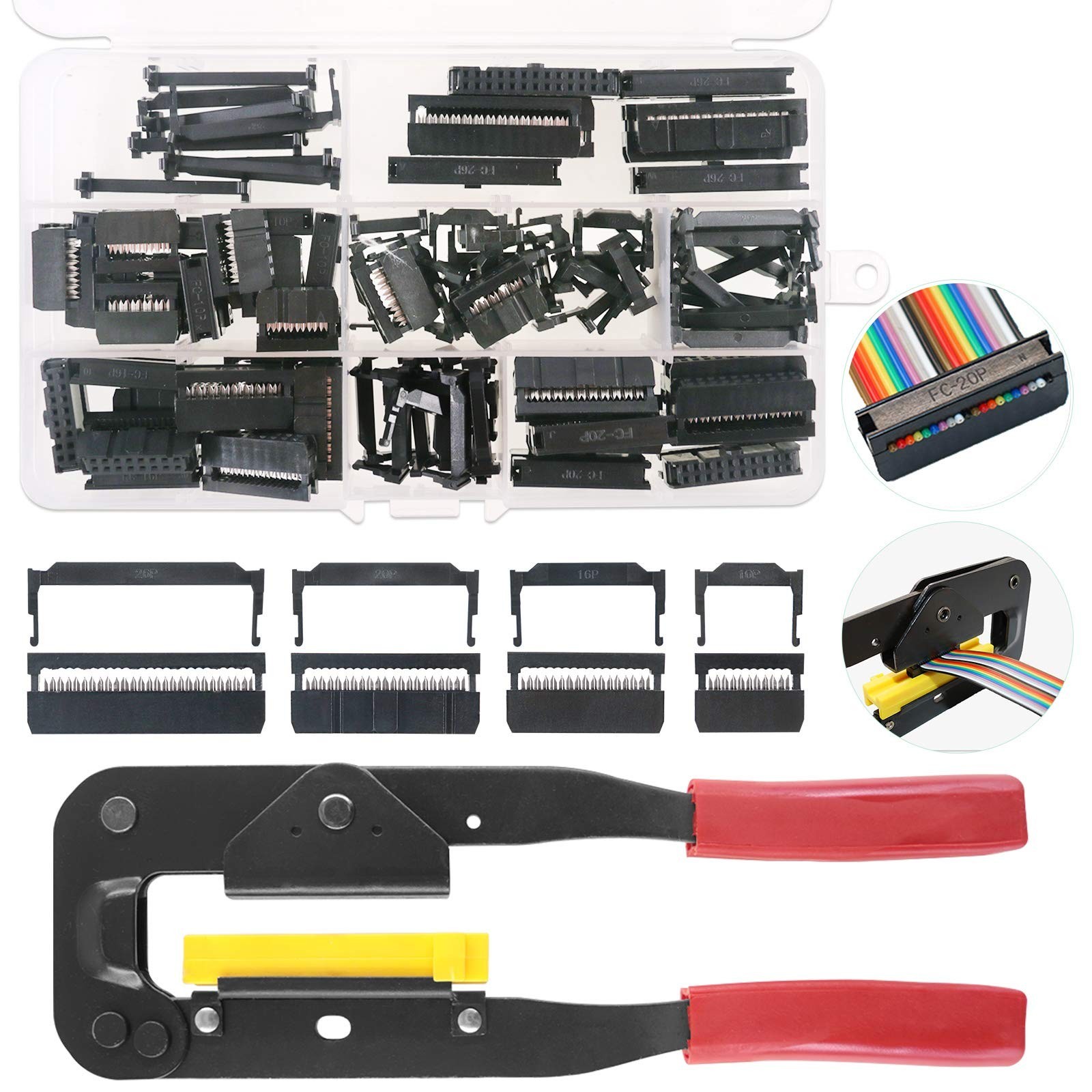 49-Piece IDC Cable Connector Kit with Crimping Tool Flat Ribbon Cable Connectors