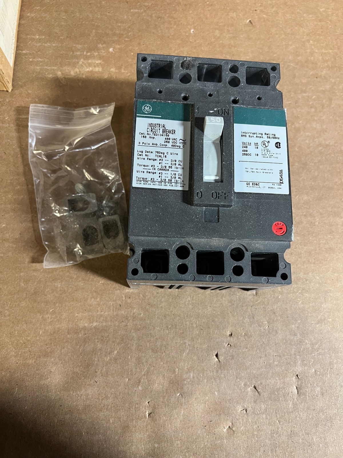 TED134150WL GE NON-INTERCHANGEABLE TRIP THERMAL MAGNETIC CIRCUIT BREAKER