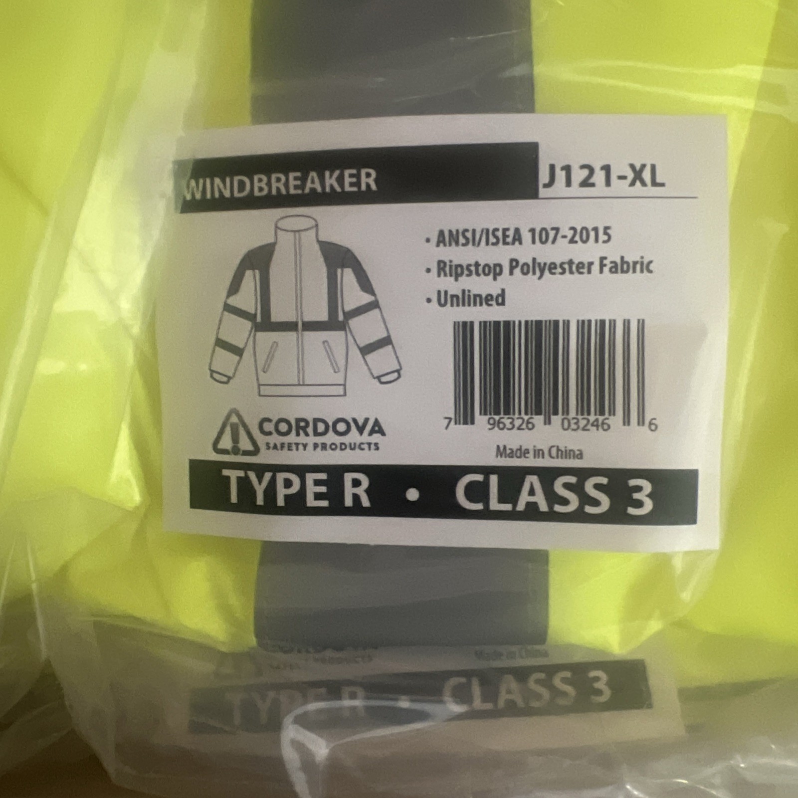 Cordova Reptyle Workwear Windbreaker J121-XL Type R Class III