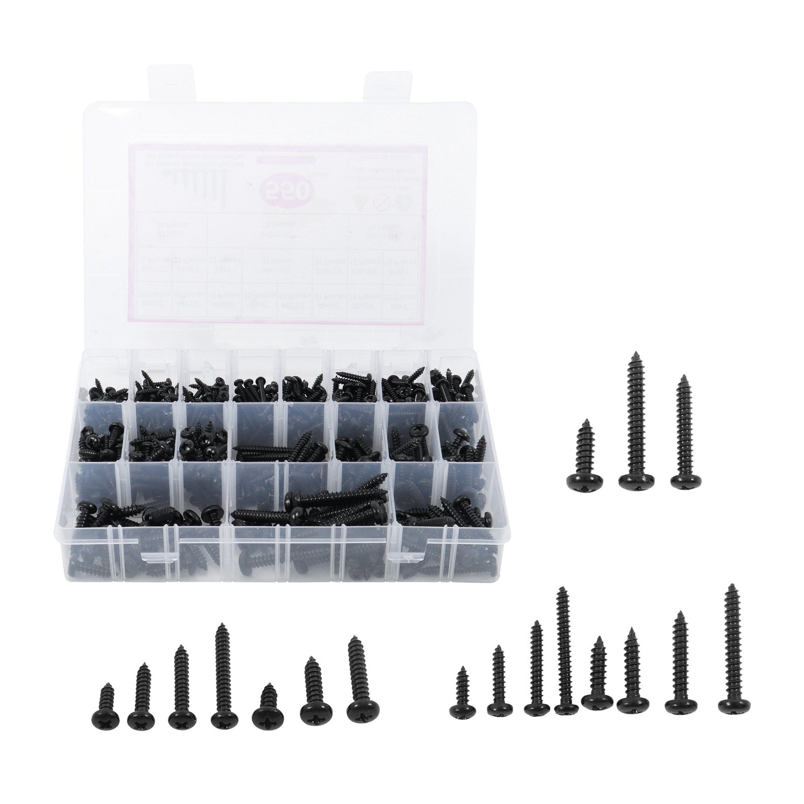 550Pcs 304 Stainless Black Wood Screws, Phillips Pan Head Assortment