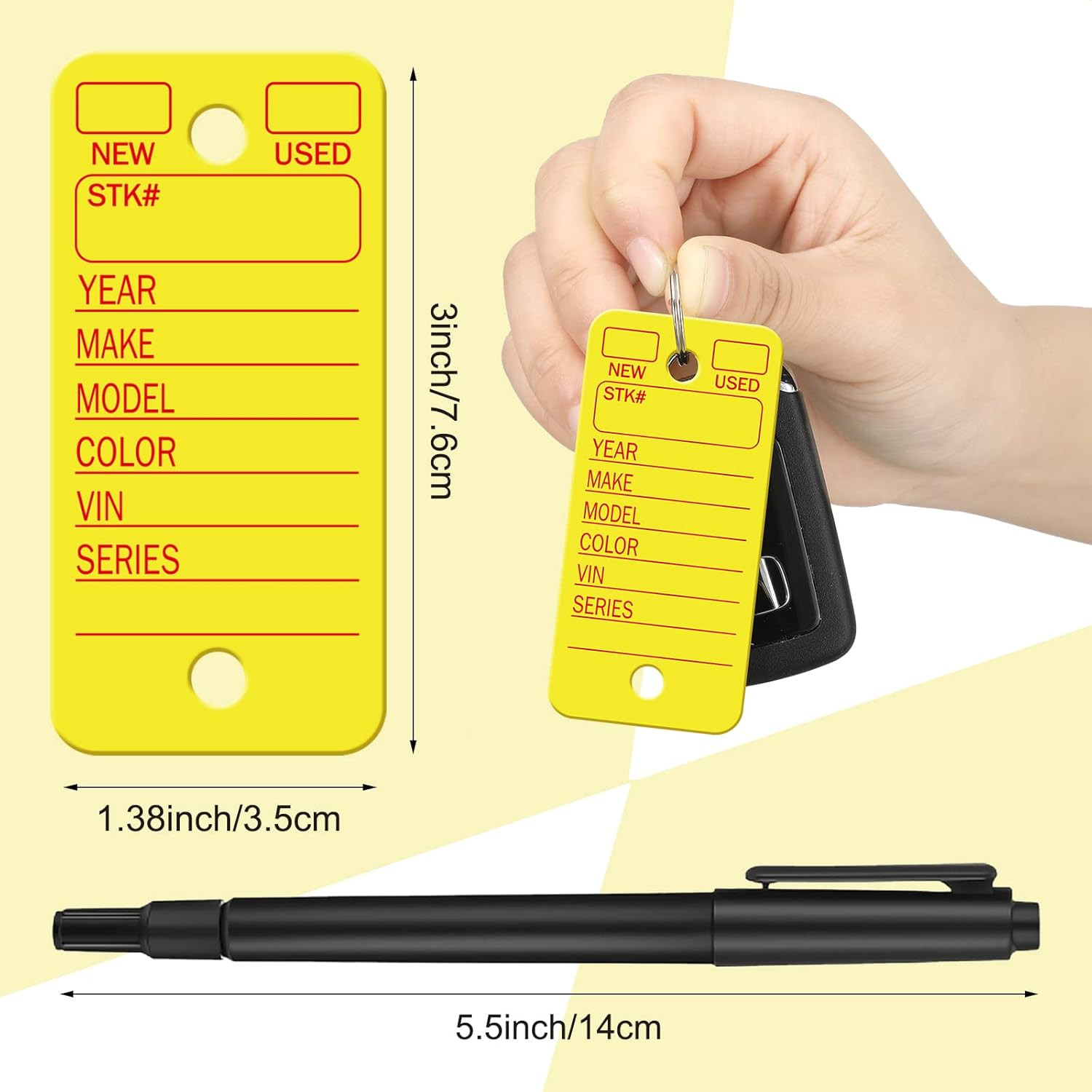 200 Pcs Poly Car Key Tags with 200 Pcs Rings and 2 Markers
