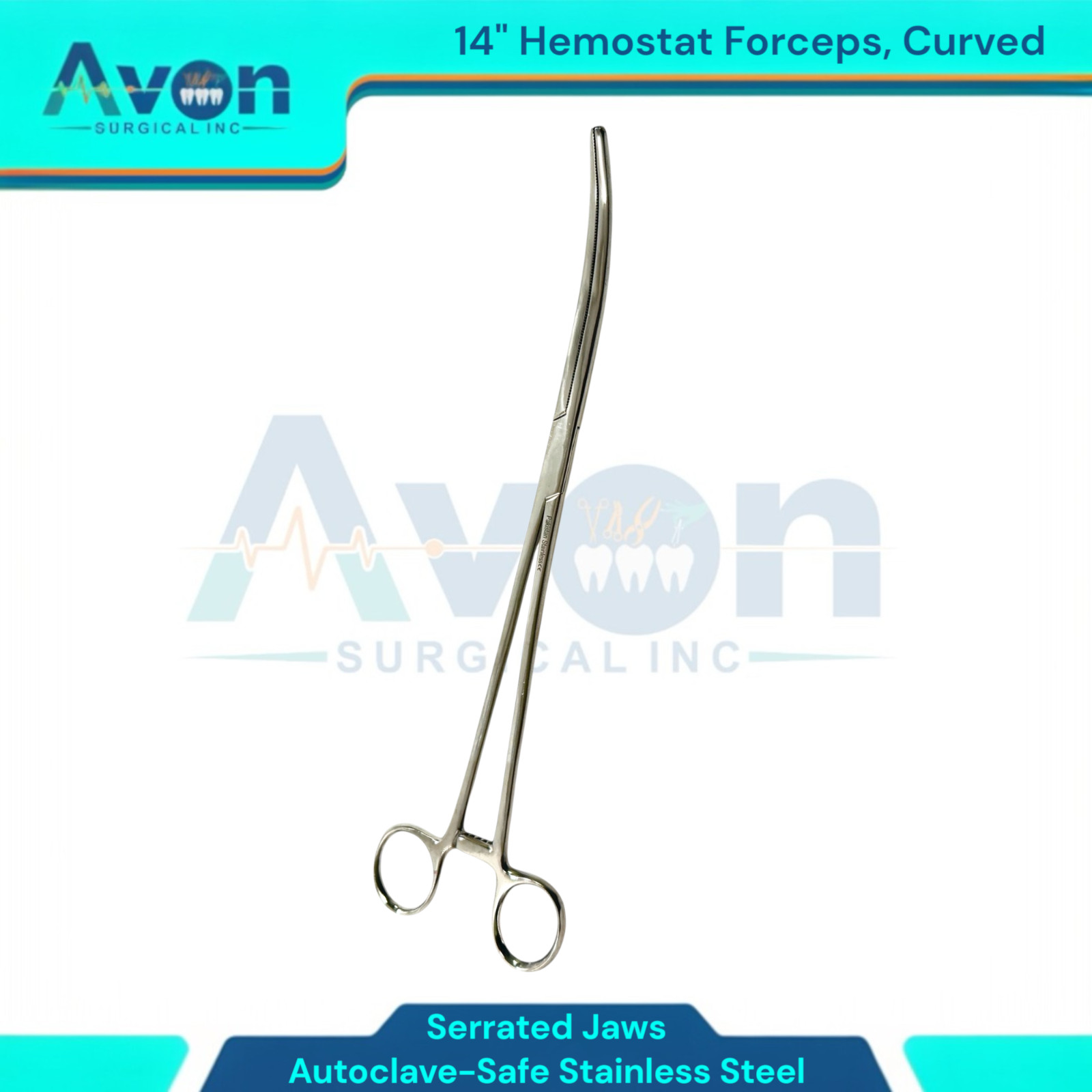 14in Jumbo Pean Forceps, Curved, Serrated – Long Reach Clamp Pliers – Stainless