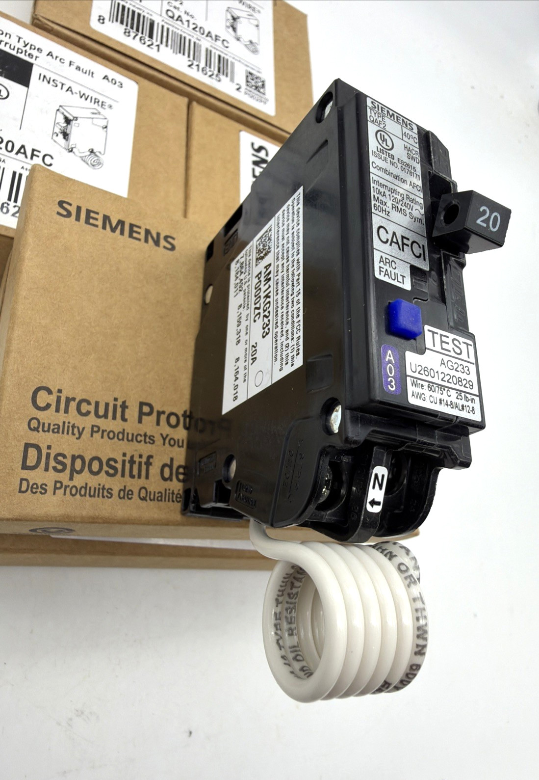 SIEMENS QA120AFC QA120AFCCSA 20A 1-POLE AFCI BREAKER 120V 10KA UL NEW LOT OF 5