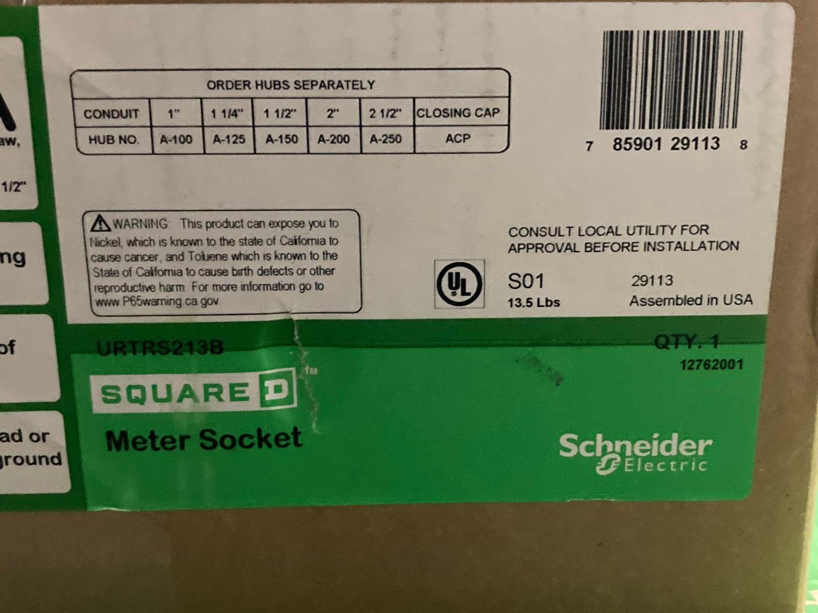 Square D 200 Amp Ring-Type Overhead or Underground Meter Socket URTRS213B