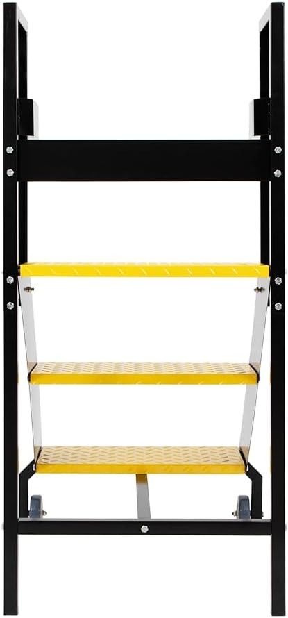 3 Step Industrial Ladder with Handrails, Warehouse Floor Standing Rolling Stairs