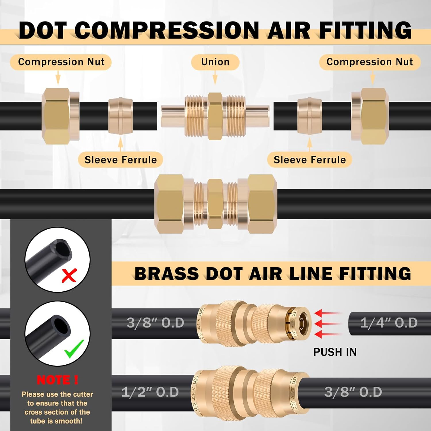 124 PCS Brass DOT Air Line Fittings with 4 Roll 50FT 1/8″ 1/4″ 3/8″ 1/2″ DOT Air