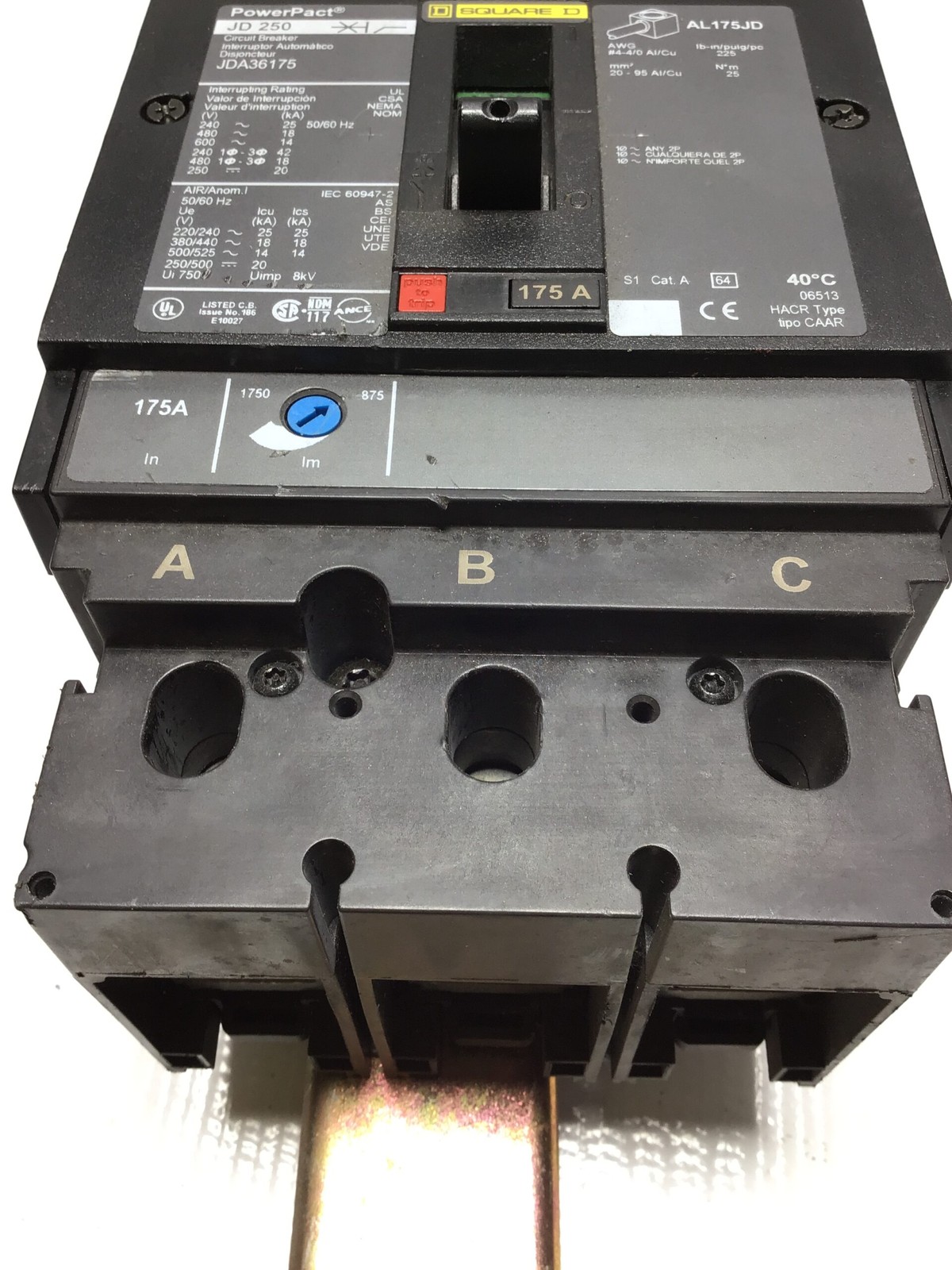 Square JD250 JDA36175 Circuit Breaker 175A 3-Pole 600V
