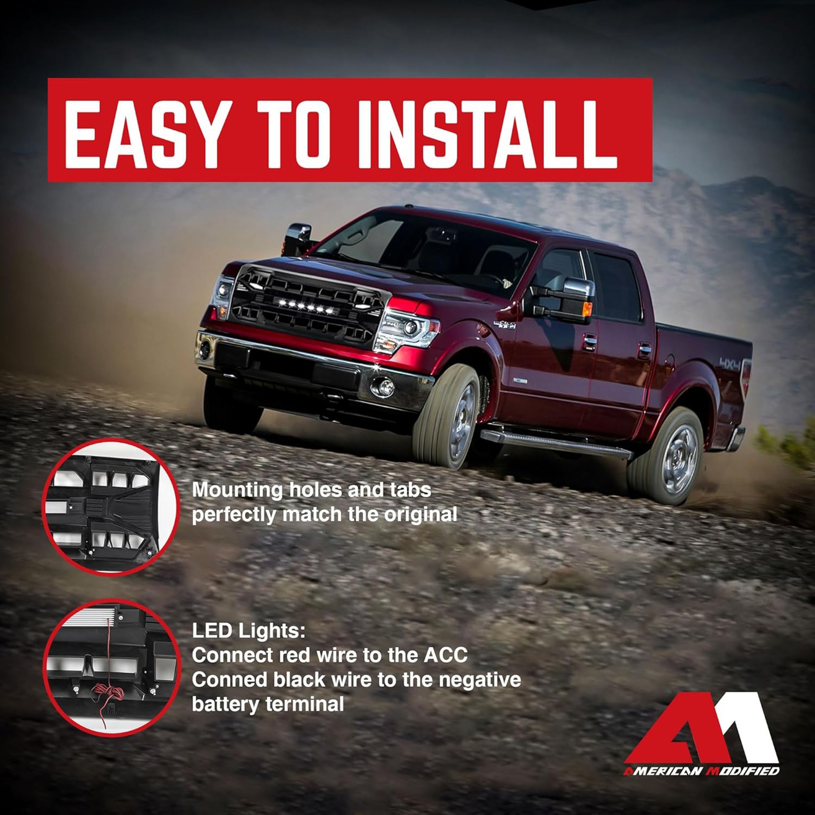 AMERICAN MODIFIED Front Armor Grille Compatible w/ 09-14 Ford F150, Glossy Black