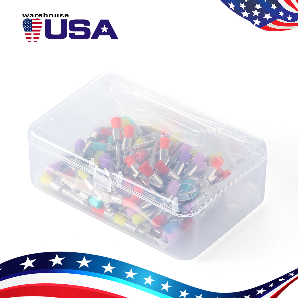 100pcs Dental Nylon Prophy Polishing Brush Latch Flat Bowl Polisher Mixed Color