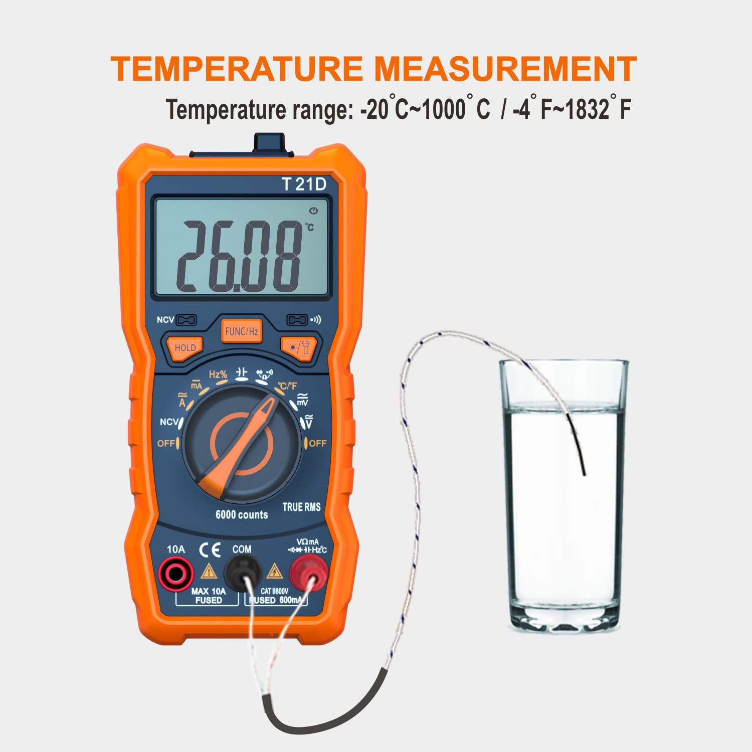 Auto-Ranging Digital Multimeter, TRMS 6000 Counts AC DC Voltmeter Ohm Volt Amp