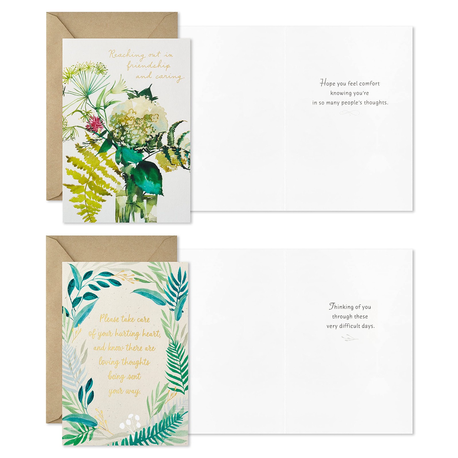 Hallmark Sympathy Cards 5 inches x 7.2 inches, Watercolor Greenery