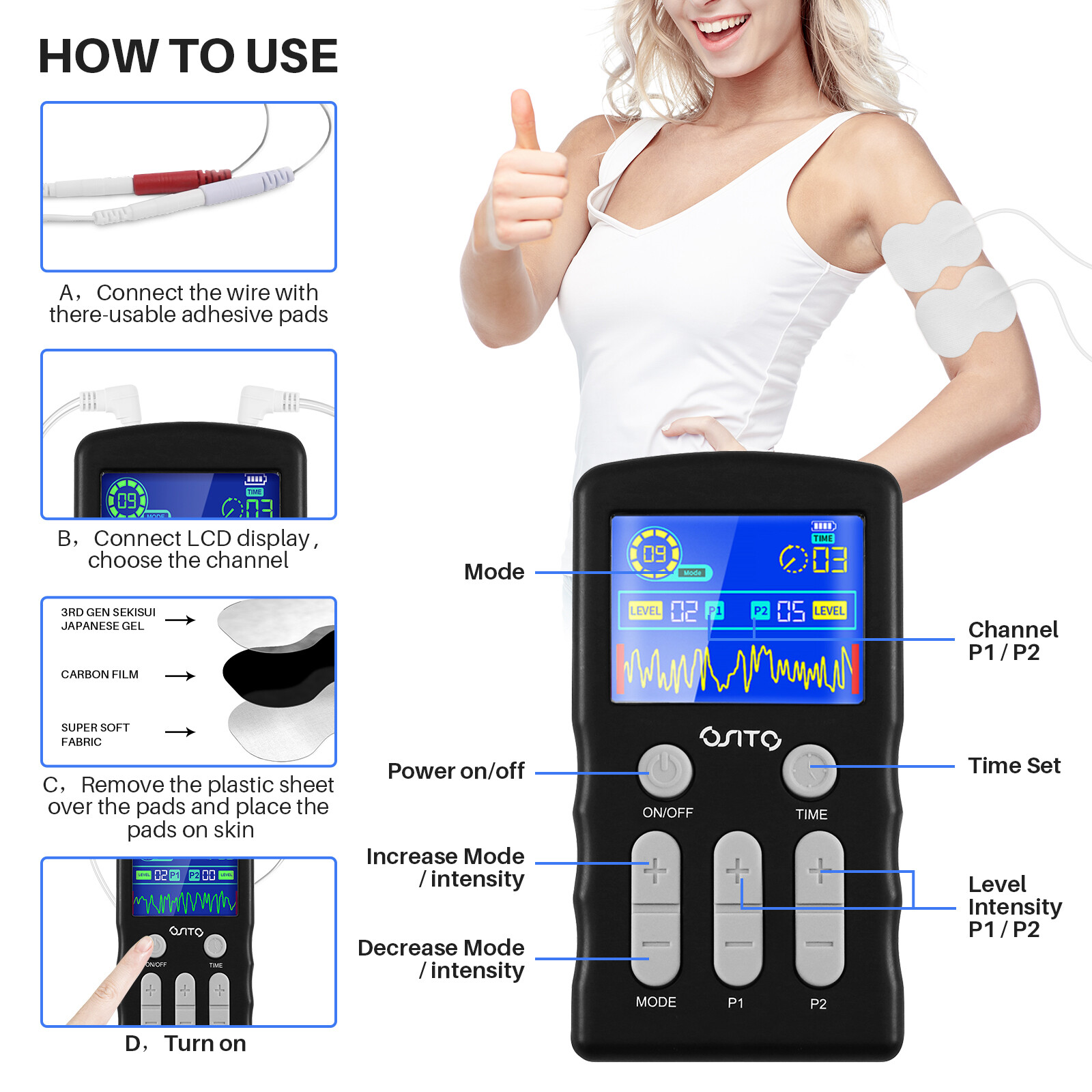 Electrical Stimulation TENS Unit Machine Muscle Massage OTC Therapy Pain Relief