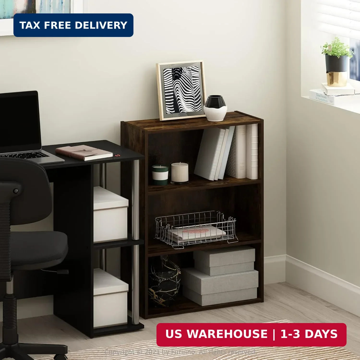 PASIR Book Shelf, 3-Tier Bookshelf, Storage Shelves Bookcase, 9.7 x 23.7 x 31.5,