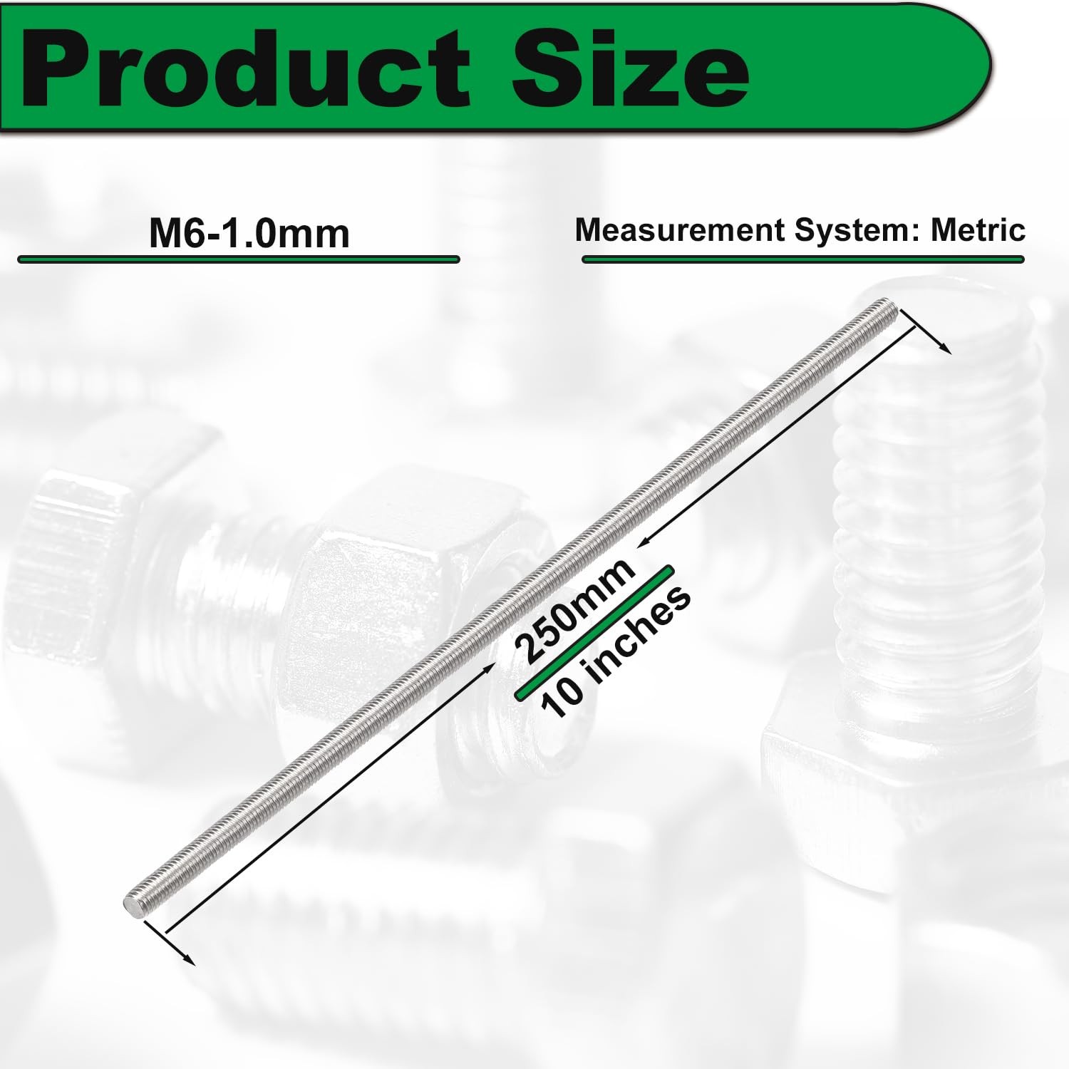 M6 Fully Threaded Rod, 4PCS M6-1.0Mm X 250Mm All Threaded Rods, 304 Stainless S
