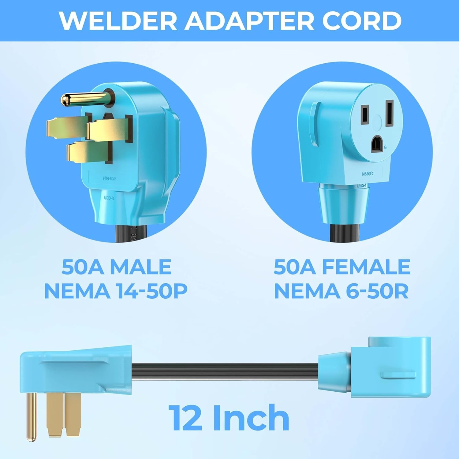 Heavy Duty 50 Amp Welder Power Adapter – NEMA 14-50P Male to 6-50R Female
