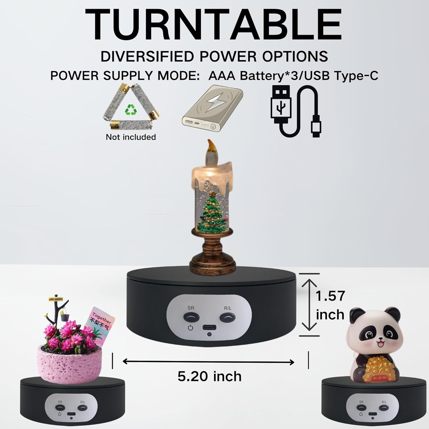Motorized Rotating Display Stand, 5.2in, 11lb Load, 360° Turntable