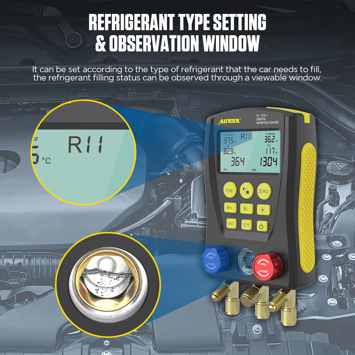 Refrigeration Digital Manifold Gauge Set HVAC System Vacuum Pressure Temp Tester