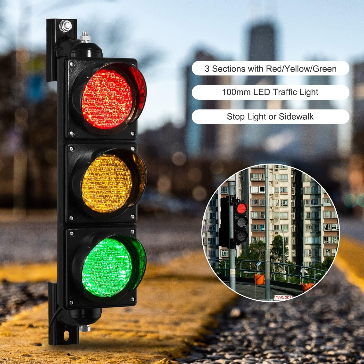 Traffic Light AC85-265V 4Inch Red Yellow Green LED IP65 Waterproof Stop Go Light