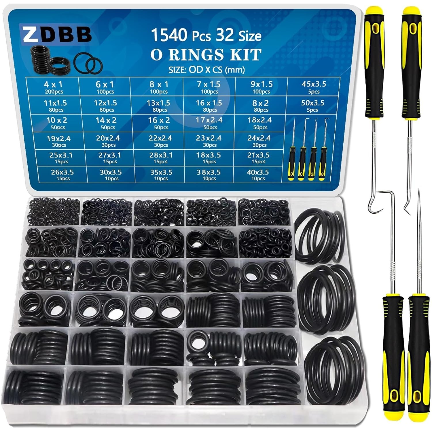 32 Size 1540 Pcs O Rings Assortment Kit Metric Nitrile Rubber Oring Set with 4
