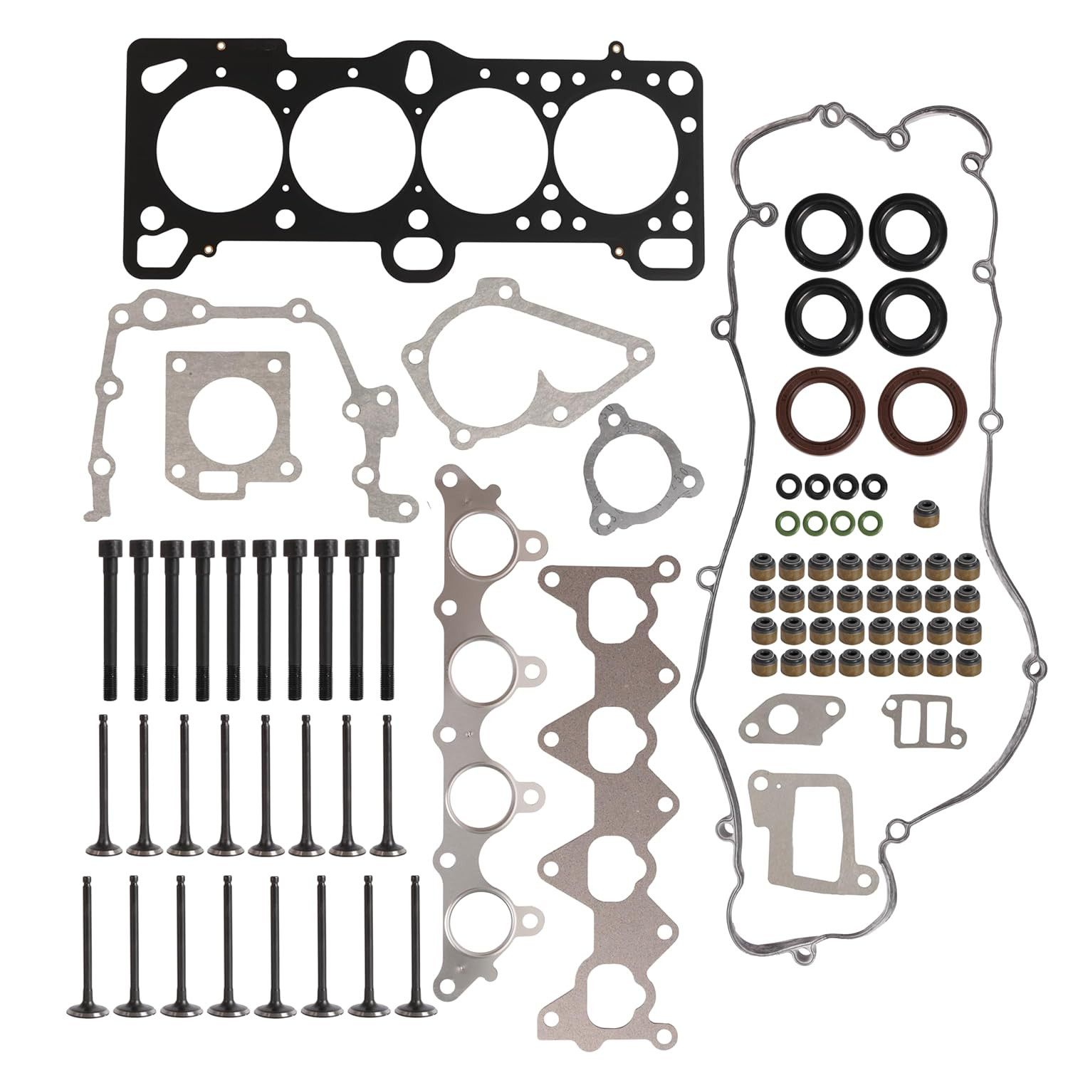 Head Gasket Set Bolts Intake Exhaust Valves for Hyundai Accent Kia Rio 1.6L 104P