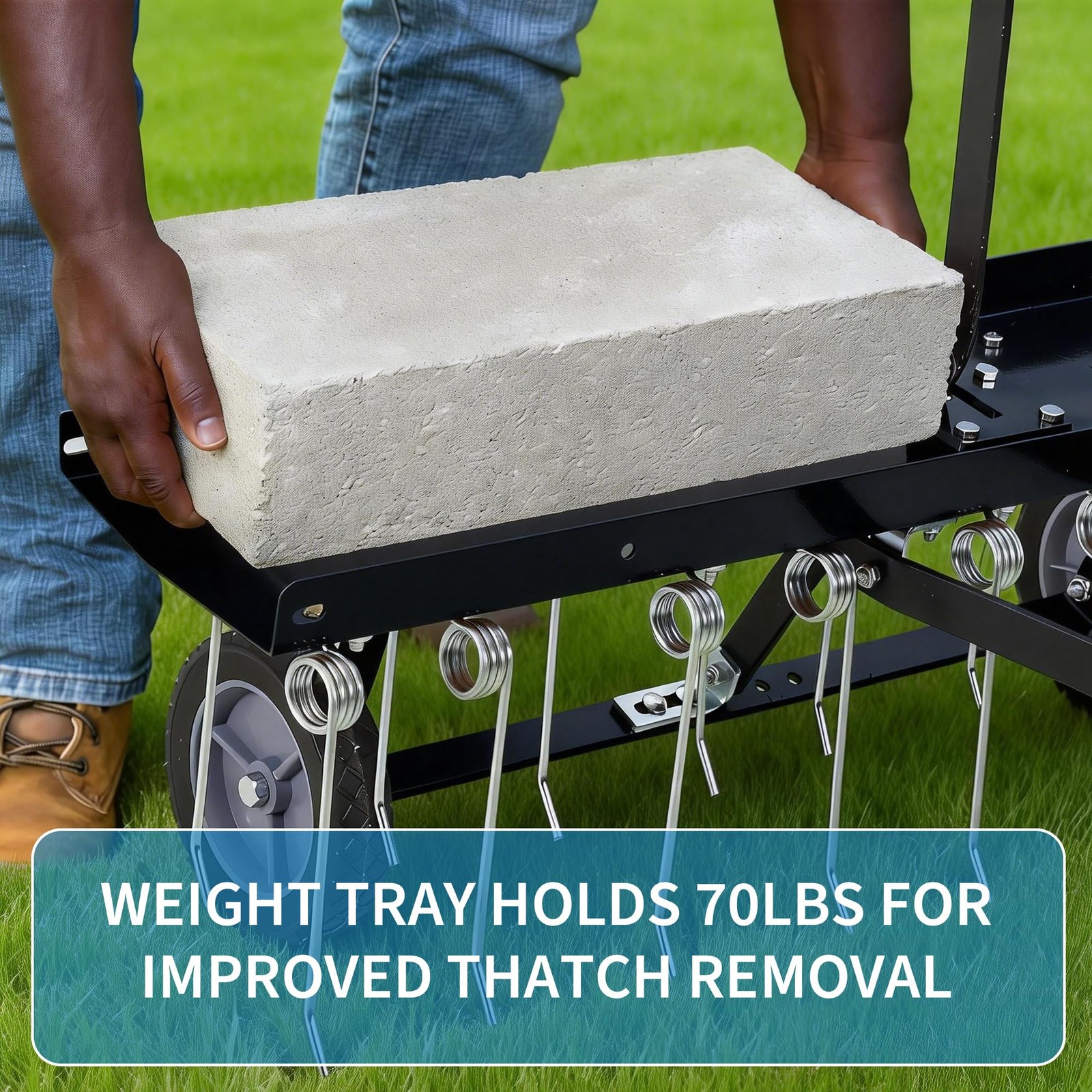 Tow Behind Lawn Rake, 48-Inch Tow Dethatcher with 24 Spring Steel Tines, Lawn…