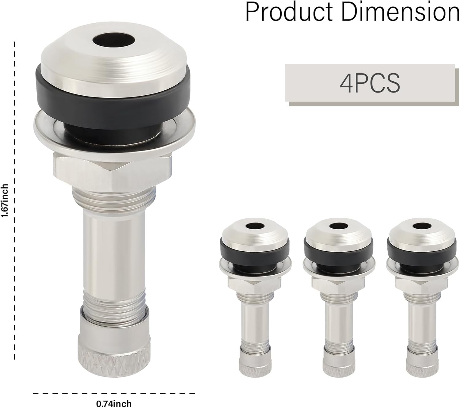 4PCS Tire Valve Stems for 0.453″ & 0.625″ Rim Holes, Long 1 1/2 Metal Valve Stem