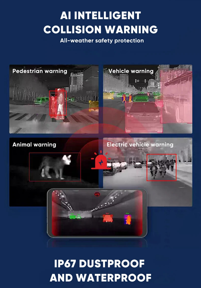 Thermal Imaging Dash Cam 256×192 Night Vision Camera for Cars, Driving Recorder