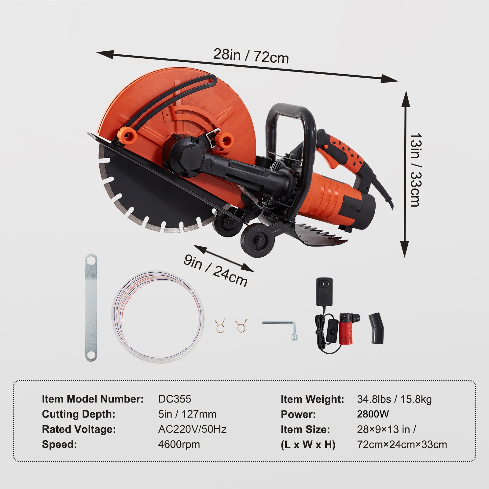 VEVOR 14» Electric Concrete Saw Wet/Dry Saw Cutter with Water Pump and Blade