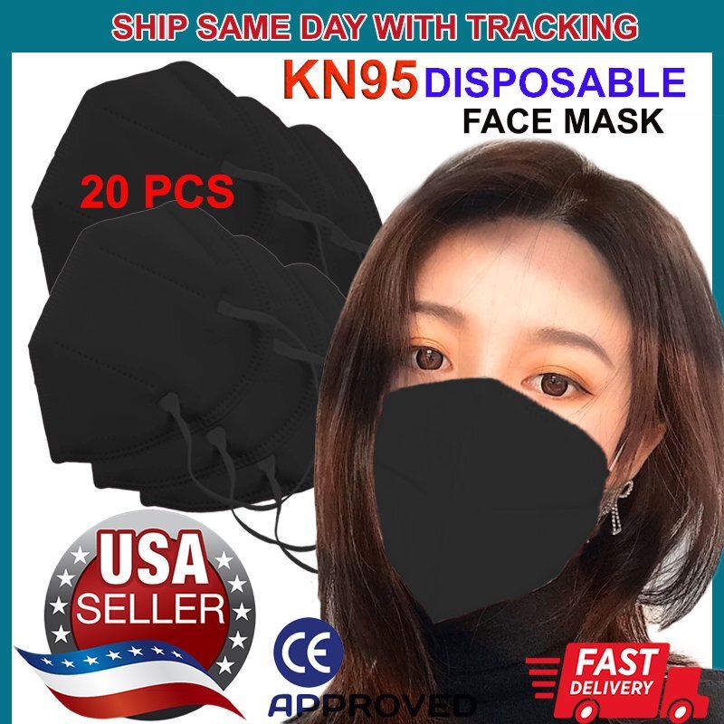 X20 PCS KN95 Face Mask Disposable Protective Respirator Mouth Non Medical BLACK