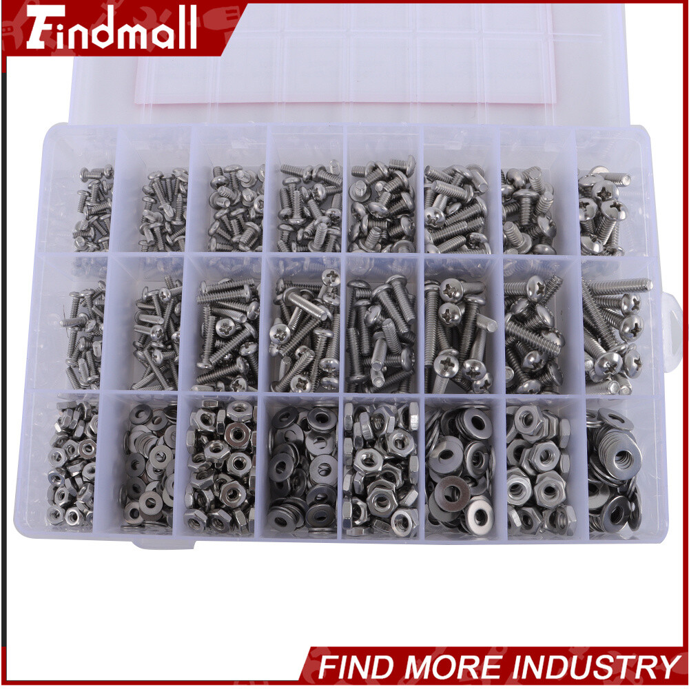Findmall 900PCS #4-40#6-32#8-32#10-24 Nuts And Bolts Machine Scre Assortment Kit