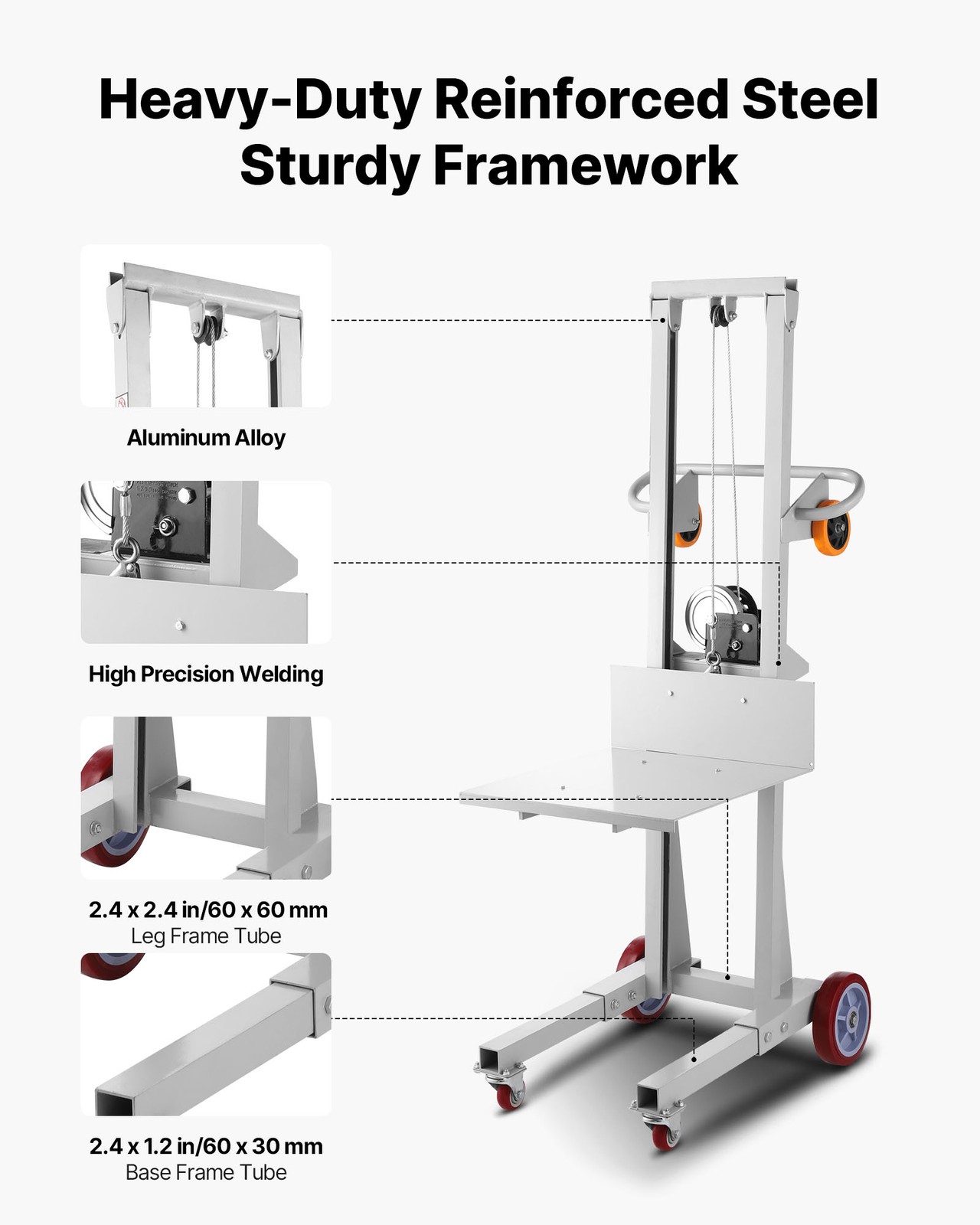 VEVOR Material Lift Winch Stacker 400 lbs Pallet Truck Dolly 51.1 in Max Lift