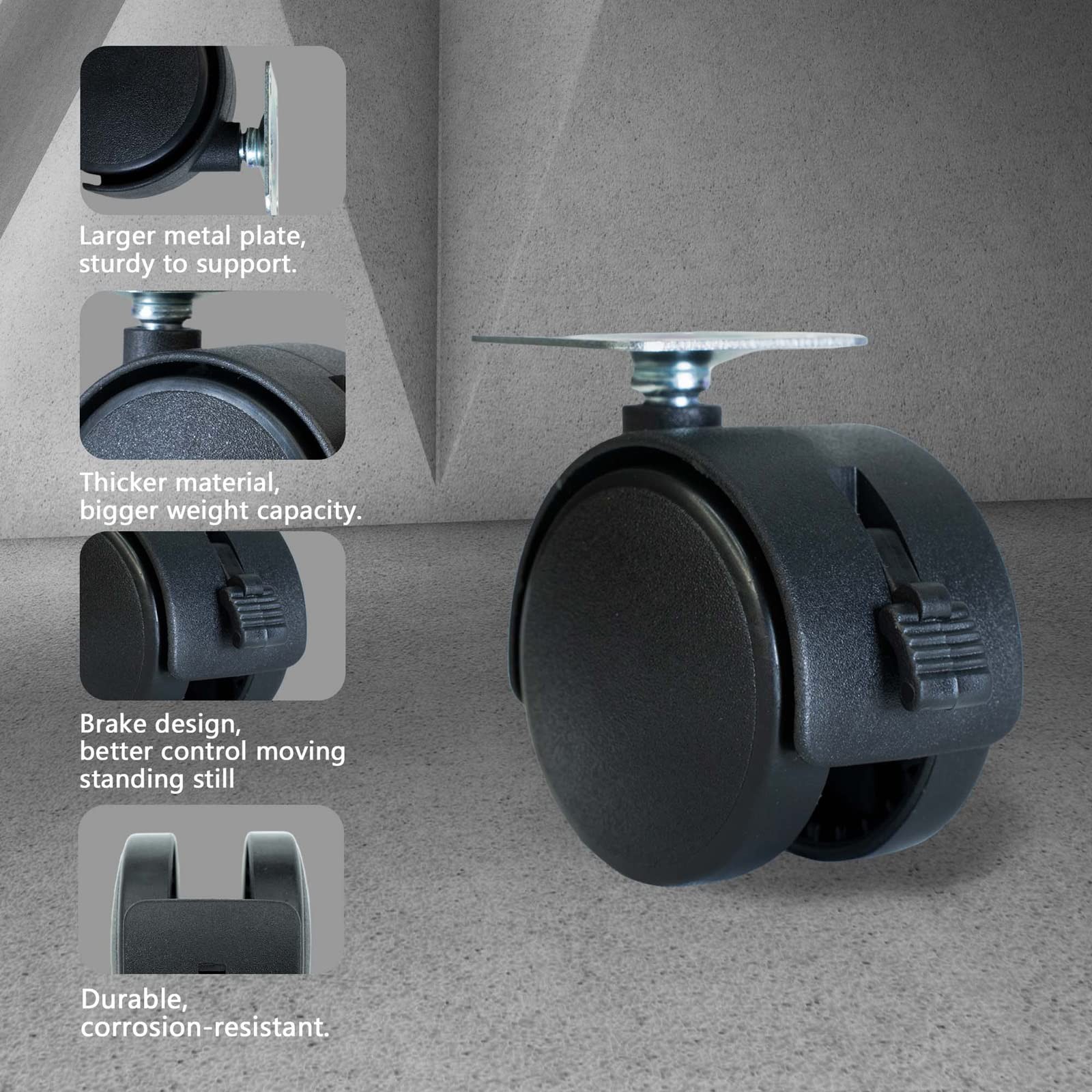 Dalyndar 2 Inch Furniture Caster 2 inches x 2.2 x 2.6 inches, Black