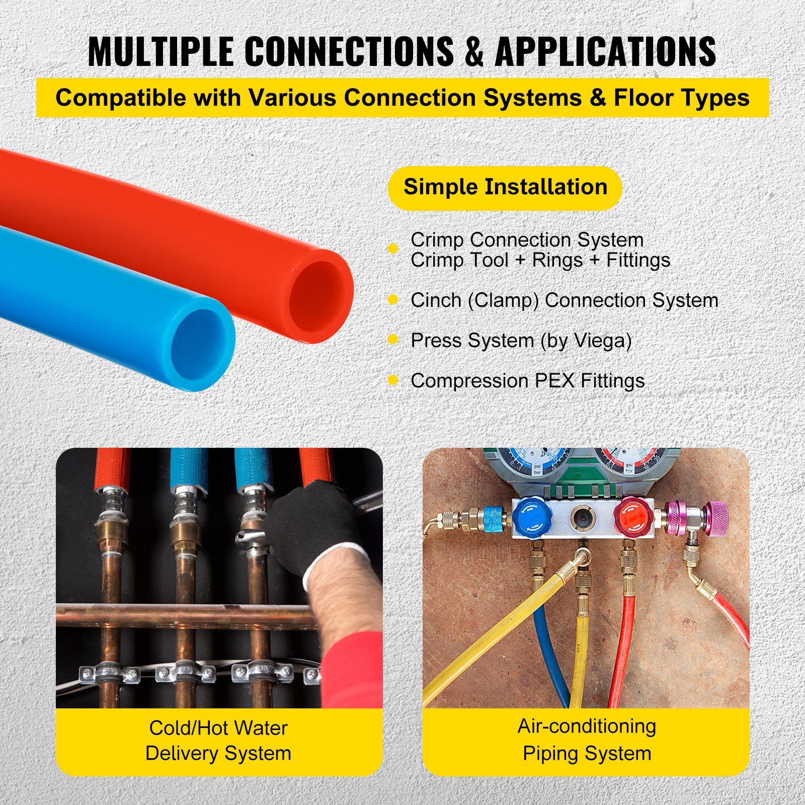 1/2″ 2 X 100ft Red & Blue PEX Tubing For Potable Water w/ Cutter & Clamp