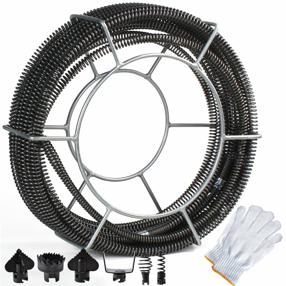 60 Ft Drain Auger Plumbing Snake Clog Cable 5/8 In.Sewer Pipe Cleaner Durable